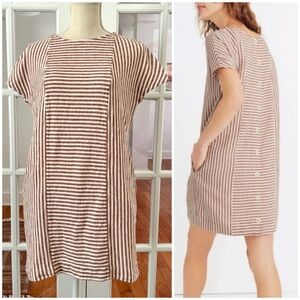 Madewell Stripe Play Button Back Linen Blend Dress